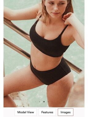 Andie Black Scoop Bikini Top with High-Waist Bottoms - Black ribbed